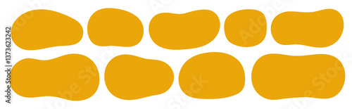 Abstract organic rectangle shapes set. Frame boxes and blobs set. Orange fluid banners set. Amoeba design elements. Freeform hand-drawn splashes. Abstract geometric speech bubbles
