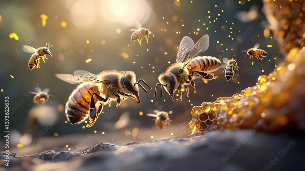 Close-up of Bees Collecting Pollen in Natural Environment Close-up of Bees Collecting Pollen in Natural Environment