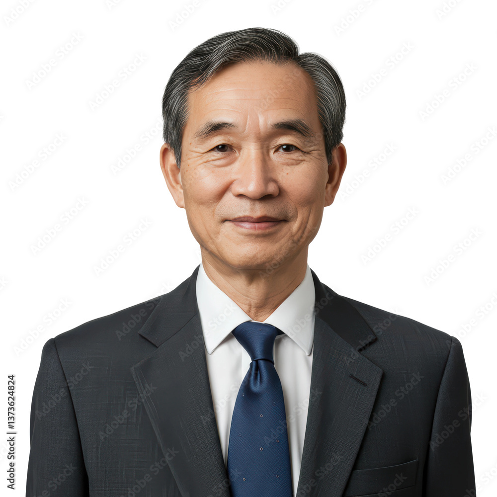 Portrait of a confident mature Asian businessman in a suit and tie smiling at the camera. Portrait of a confident mature Asian businessman in a suit and tie smiling at the camera.