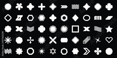 Various Geometric Shapes in White on Black background.