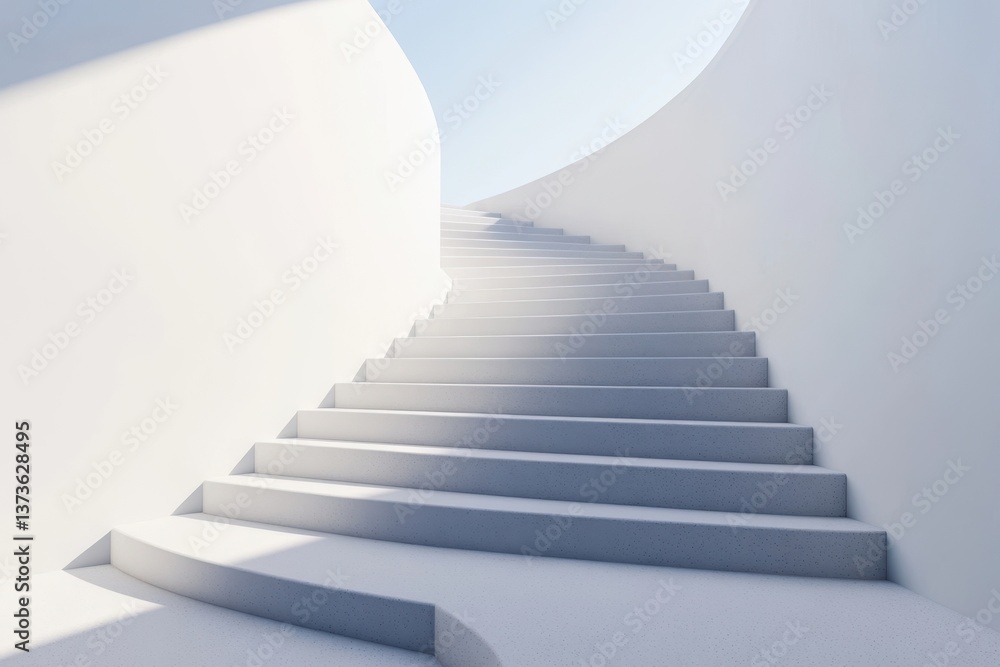 Fototapeta premium Unique spiral staircase with soft light leading to an open space in contemporary architecture