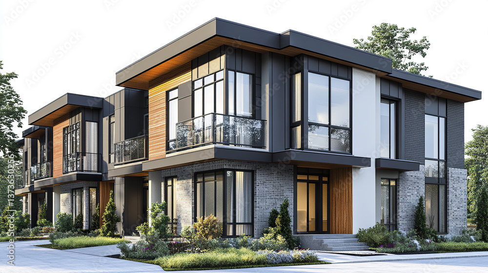Modern duplex homes with sleek design and large windows Modern duplex homes with sleek design and large windows