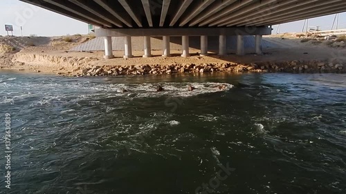 Spillway channel into the sea. October 20224 year. Kazakhstan. Mangistau region.