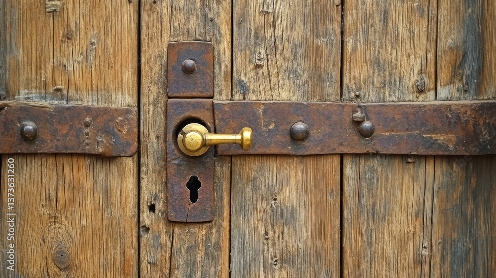 Antique Wooden Door with Rustic Iron Hardware Antique Wooden Door with Rustic Iron Hardware