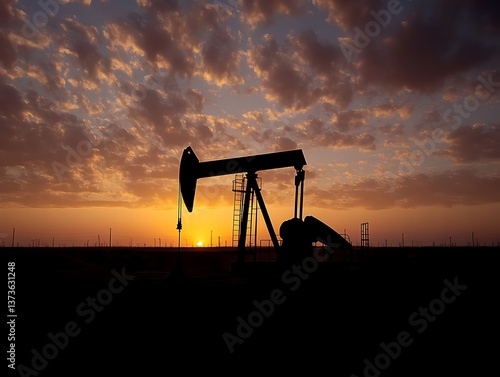 Oil pump silhouette at sunset