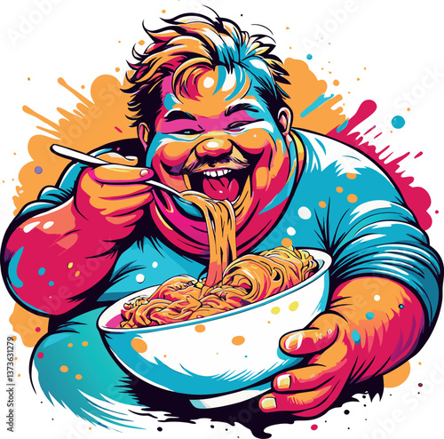 simpatico uomo grasso mangia il ramen 06