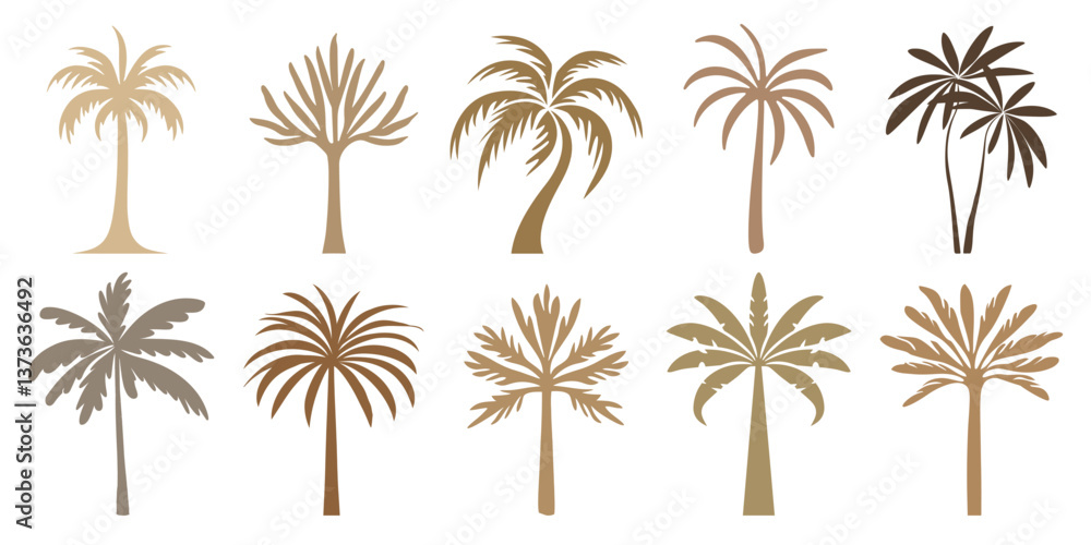 Obraz premium Tropical palm leaf silhouettes collection, isolated vector set