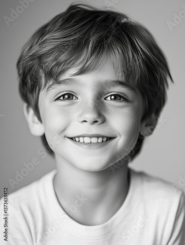 Obraz na płótnie Portrait of a cheerful boy with brown hair and eyes, looking at the camera. w salonie