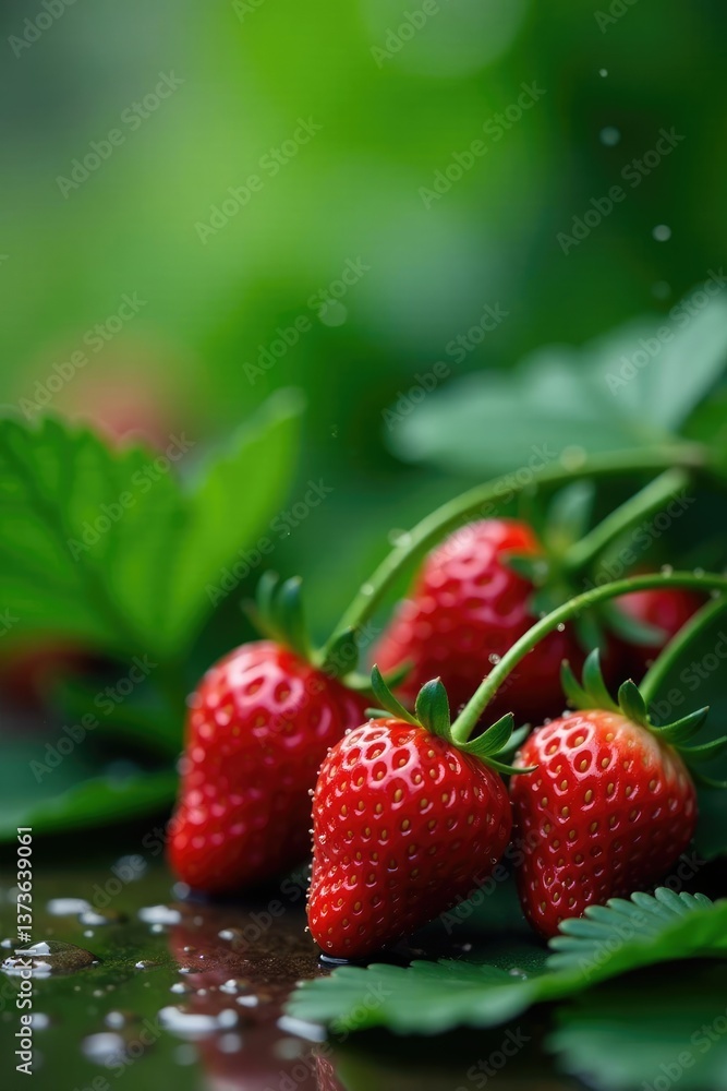 strawberries in the rain with droplets on the petals, garden, strawberry strawberries in the rain with droplets on the petals, garden, strawberry