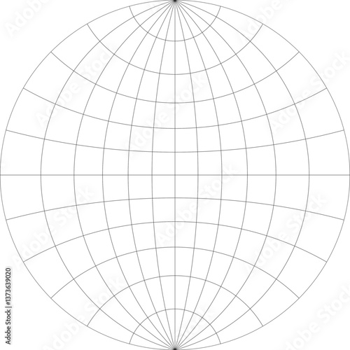15-Degree world map east-west hemisphere graticule grid vector in stereographic projection