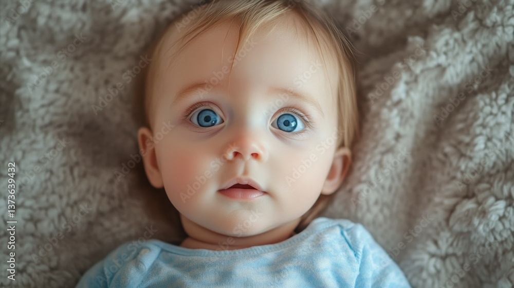 A peaceful moment of a newborn, with vivid blue eyes and soft features. A peaceful moment of a newborn, with vivid blue eyes and soft features.
