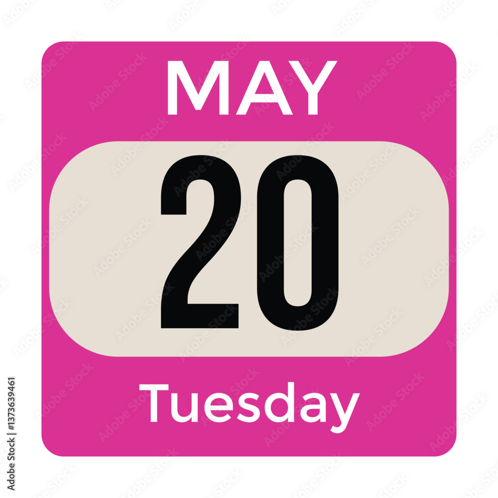 20 May, Tuesday, Date template, Useful design for calendar or event promotion 20 May, Tuesday, Date template, Useful design for calendar or event promotion