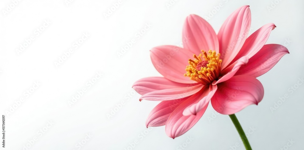 Single large flower with intricate details and shading on white background, blooms, stem Single large flower with intricate details and shading on white background, blooms, stem