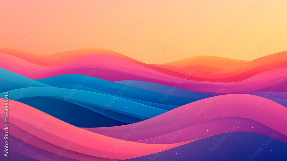 A vibrant abstract landscape featuring flowing waves in shades of pink, blue, and purple, set against a soft gradient sky. A vibrant abstract landscape featuring flowing waves in shades of pink, blue, and purple, set against a soft gradient sky.