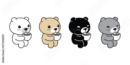 Bear polar icon coffee cup hot tea drinking vector teddy pet cartoon character logo symbol illustration clip art isolated