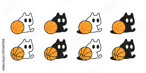 cat vector kitten basketball sport ball icon calico cartoon character sitting pet doodle illustration symbol isolated design