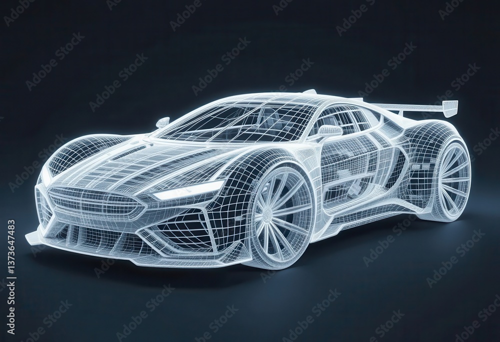 Naklejka premium Futuristic wireframe sports car design showcased on a dark background