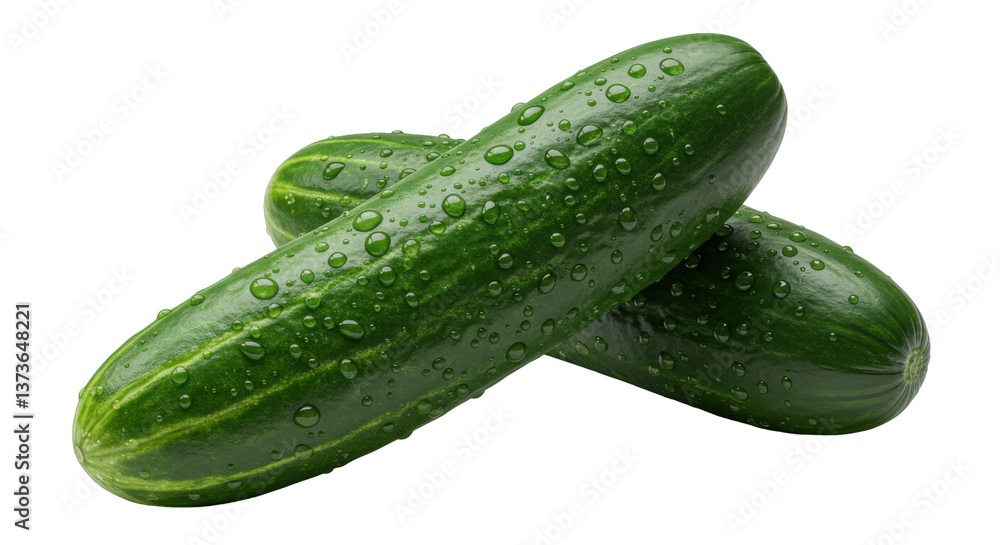 Isolated two cucumbers with water drops Isolated two cucumbers with water drops