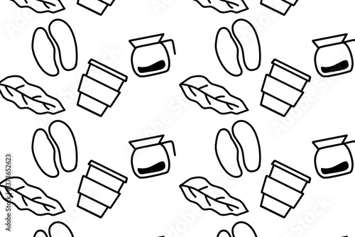 seamless hand drawn of coffee cup and kettle pattern. Coffee shop illustration doodle wallpaper decoration. 