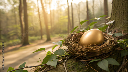 Golden Egg in a Nest – Representing retirement savings and long-term investments.