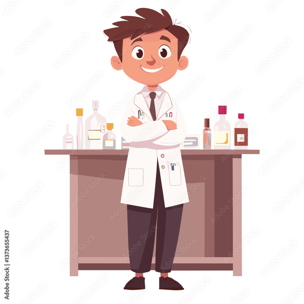 Pharmacist cartoon illustration white coat vector Pharmacist cartoon illustration white coat vector