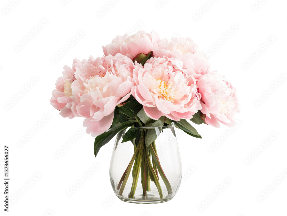 Beautiful pink peonies in a glass vase for home decor on a transparent background, cut out Beautiful pink peonies in a glass vase for home decor on a transparent background, cut out