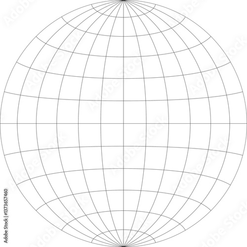 15-Degree world map east-west hemisphere graticule grid vector in Lambert Azimuthal equal-area projection