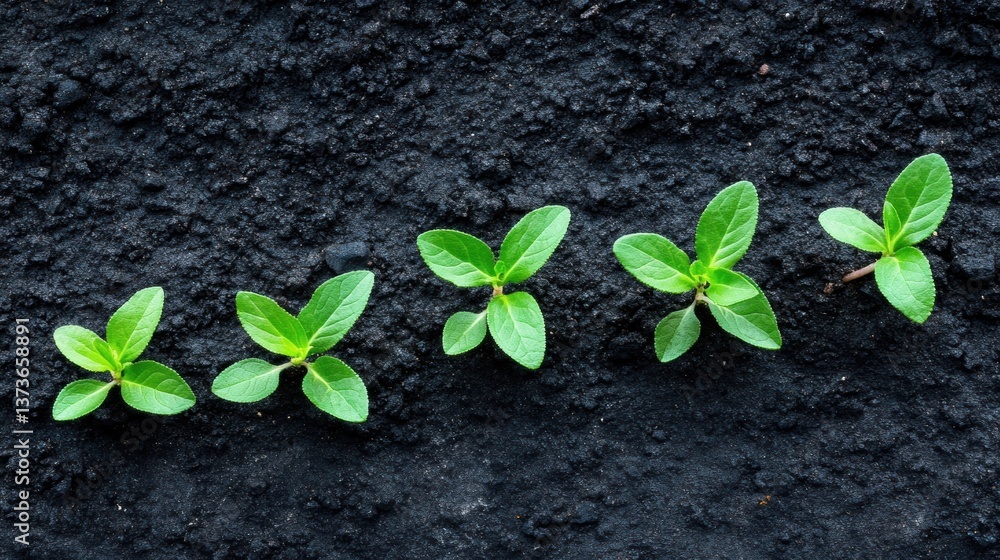 Naklejka premium Metaphorical representation of organizational growth and development unfolding over time with a plant sprouting from the soil