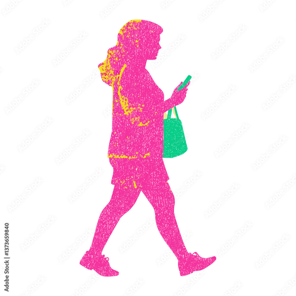 People walking woman person phone bag vector People walking woman person phone bag vector