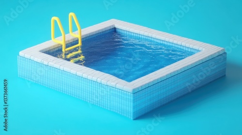 Realistic isometric swimming pool featuring a bright yellow ladder set in an inviting outdoor environment for relaxation