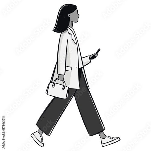 Black woman walking illustration female bag vector