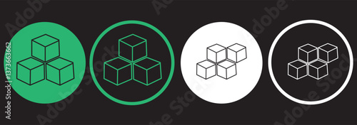 Sugar cubes icon set. Ice cube vector illustration. Square dice outline symbol isolated. EPS 10 