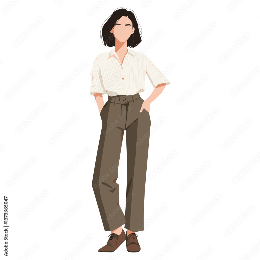 Woman with hand gesture illustration minimalist clothing vector