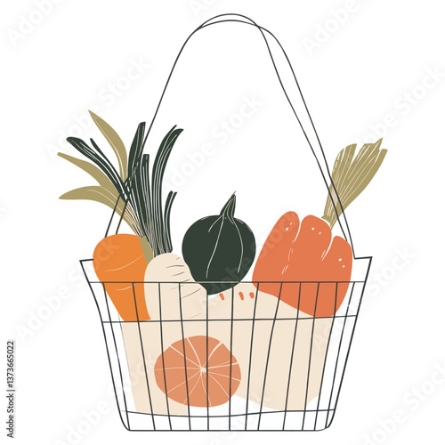 Paper shopping basket illustration vegetables organic vector