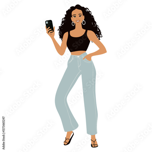Jeans woman illustration phone vector