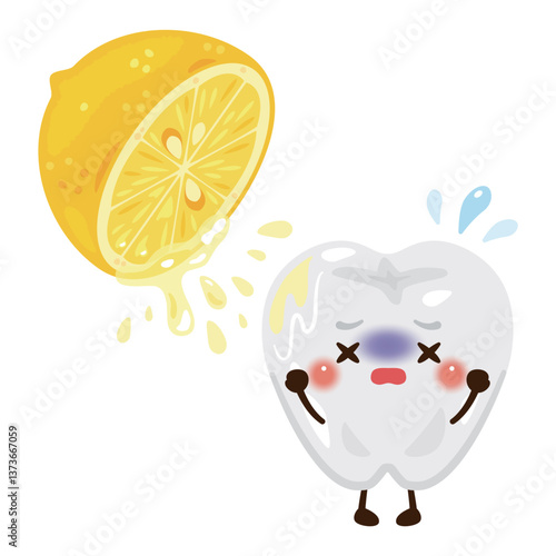酸性で酸蝕症になる歯のキャラクターイラスト