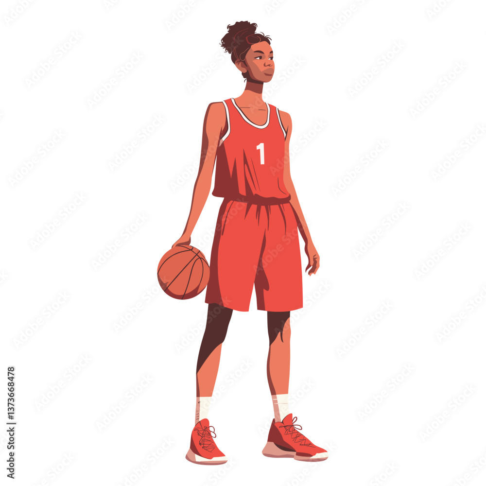 Woman basketball player sports illustration red vector