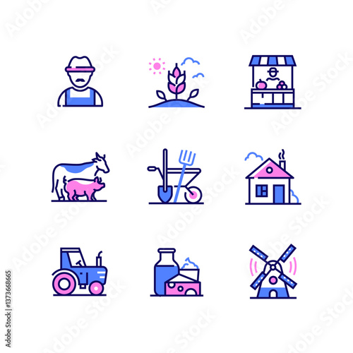 Farming - modern colorful line design style icons