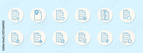 File set icon. Upload, certificate, heart, health, anatomy, profile, warning, thumbs up, save, timer, protection, memory, storage, identity, deadline, alert, mind