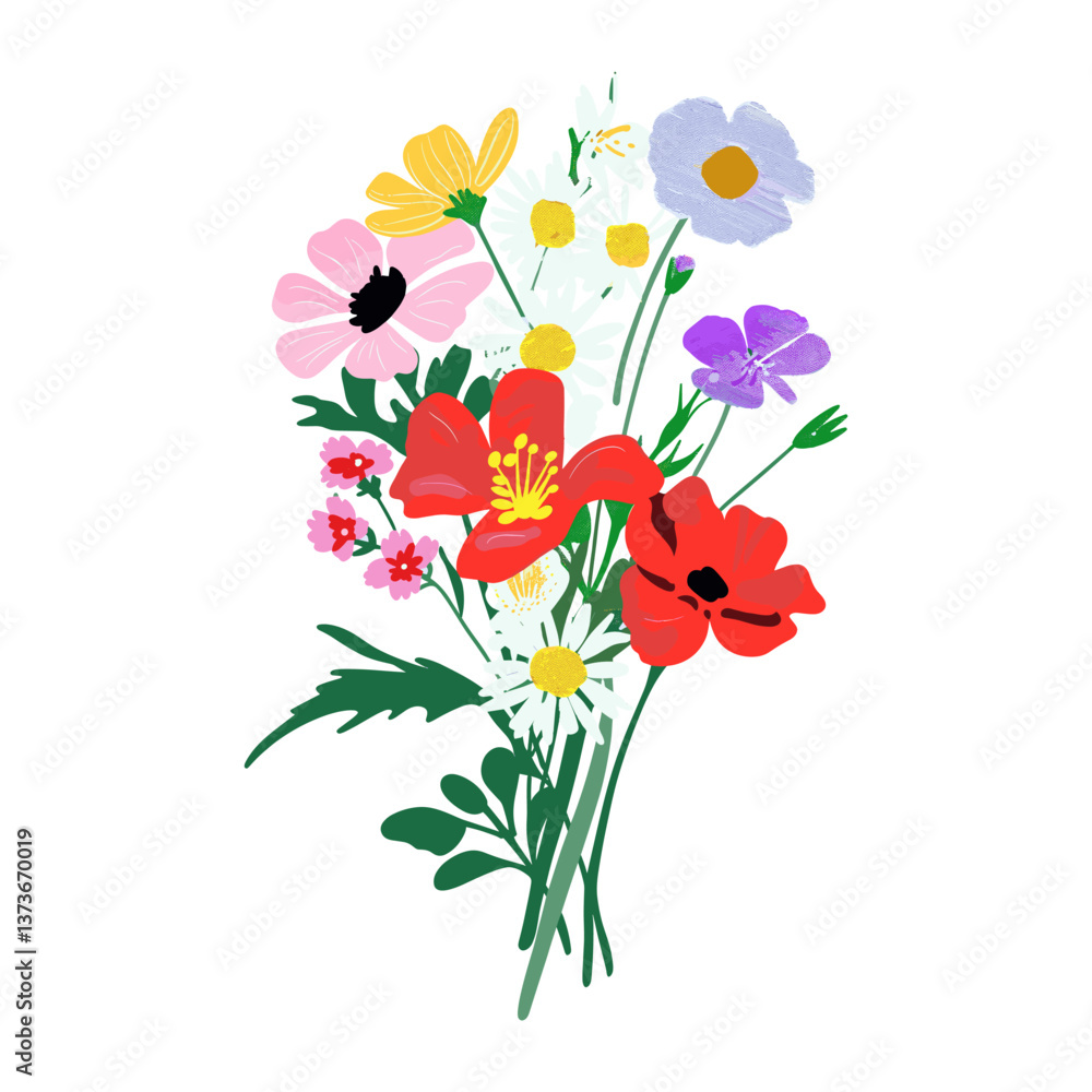 Obraz premium Wildflower bouquet flowers art illustration vector