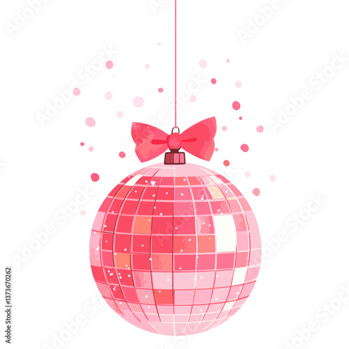 A pink disco ball with bow illustration theme style vector