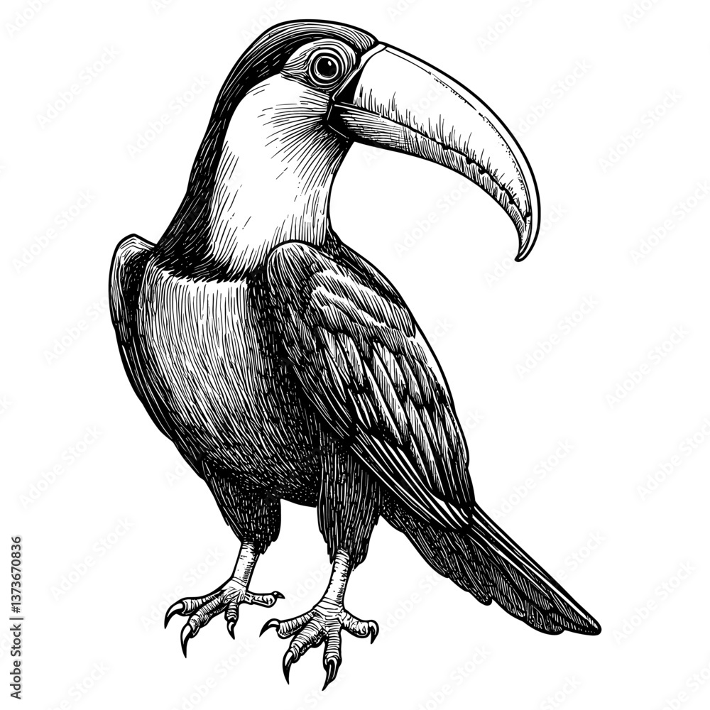 Naklejka premium Toucan bird art drawing sketch vector