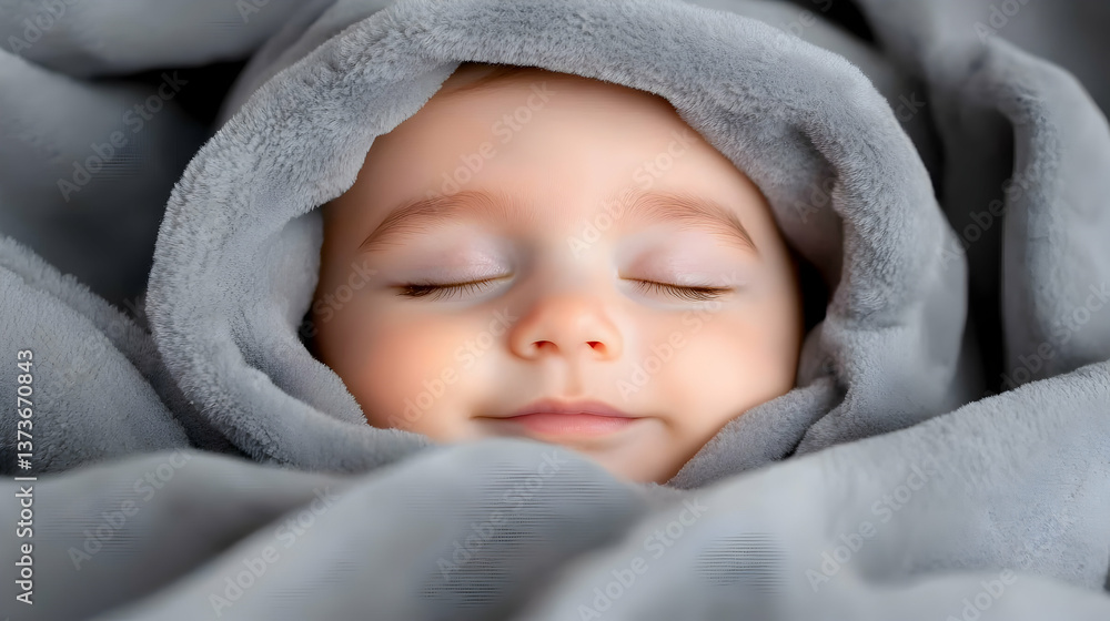 Peaceful Baby Sleeping Under Soft Gray Blanket Peaceful Baby Sleeping Under Soft Gray Blanket