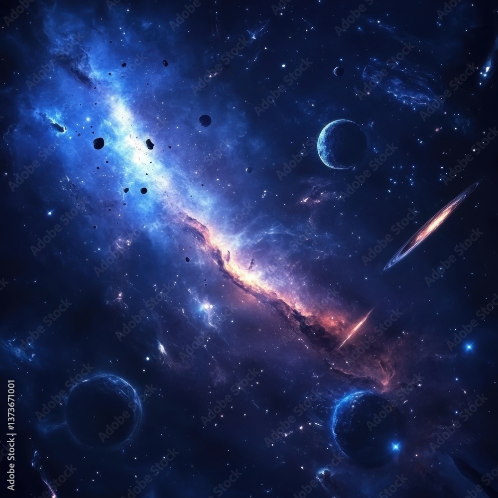 Fototapeta premium Stunning space scene depicting planets and stars with nebulae creating a stylish universe background for imagination