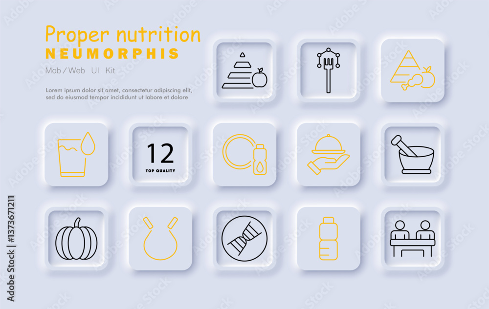 Proper nutrition set icon. Food pyramid, apple, pumpkin, bottle, rope, dish, fork, water, dna, kitchen, healthy lifestyle, balance, vitamins, protein Proper nutrition set icon. Food pyramid, apple, pumpkin, bottle, rope, dish, fork, water, dna, kitchen, healthy lifestyle, balance, vitamins, protein