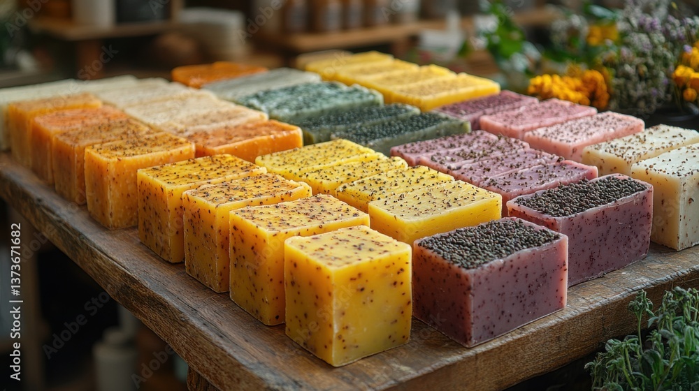 Fototapeta premium Natural Skincare Products Featuring Handcrafted Soap Bars