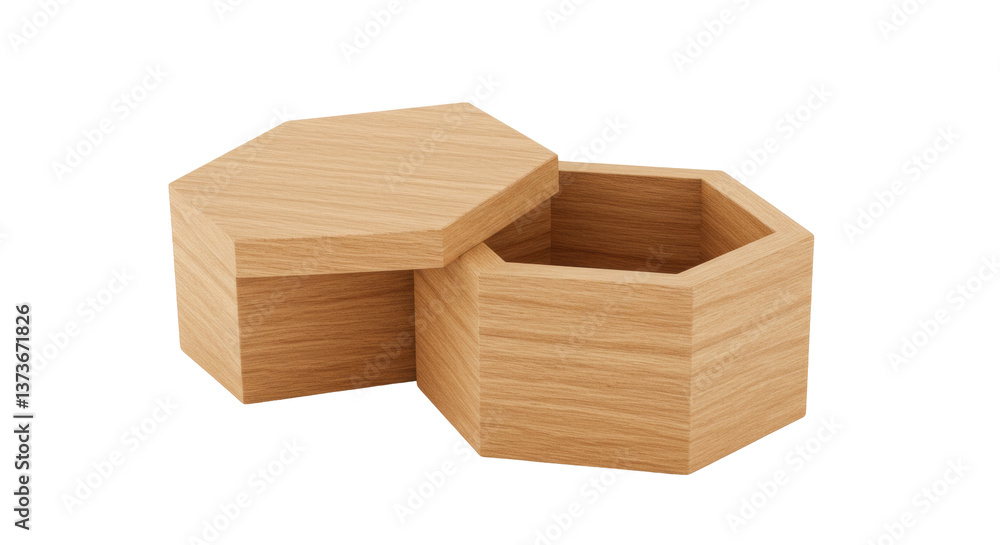 Isolated Hexagonal Wooden Box with Lid Isolated Hexagonal Wooden Box with Lid