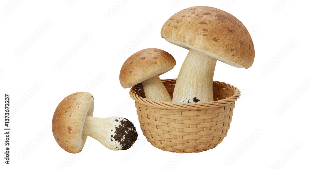 Fototapeta premium Isolated Mushrooms in Basket