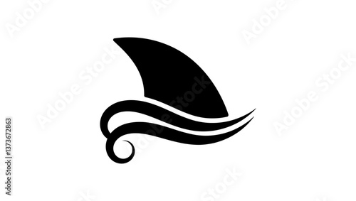 Shark fin logo, black isolated silhouette