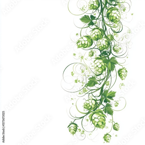 Elegant vine with lush green leaves perfectly displayed on a white background for beer hops decoration and art